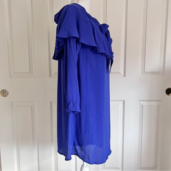 19 Cooper Boat Neck Off Shoulder Rayon Mini Dress Blue Small NWT - Picture 2 of 7